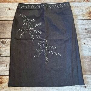 Ann Taylor Embroidered Gray Pencil Skirt